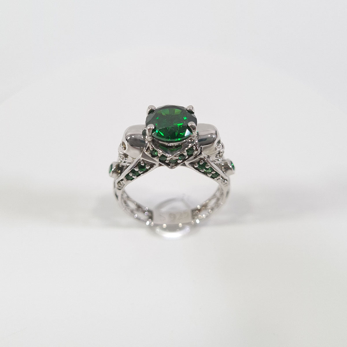 Emerald Skull Engagement Ring Criss Cross Mesh Skull Ring Gold