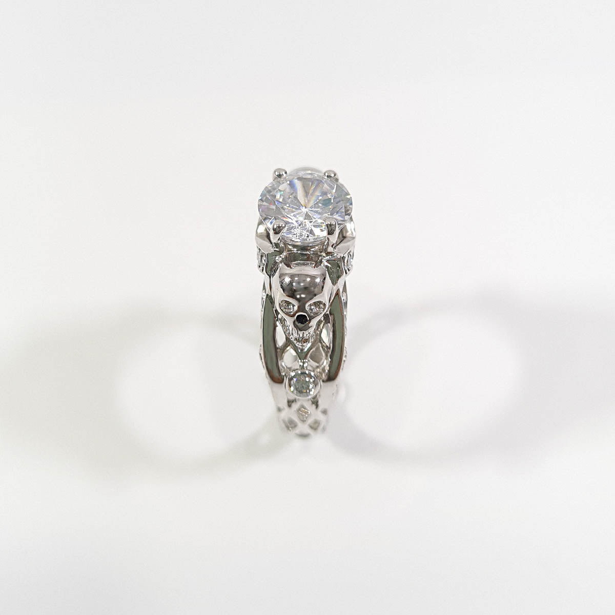 Diamond Skull Engagement Ring Silver Skull Ring Mesh Gothic