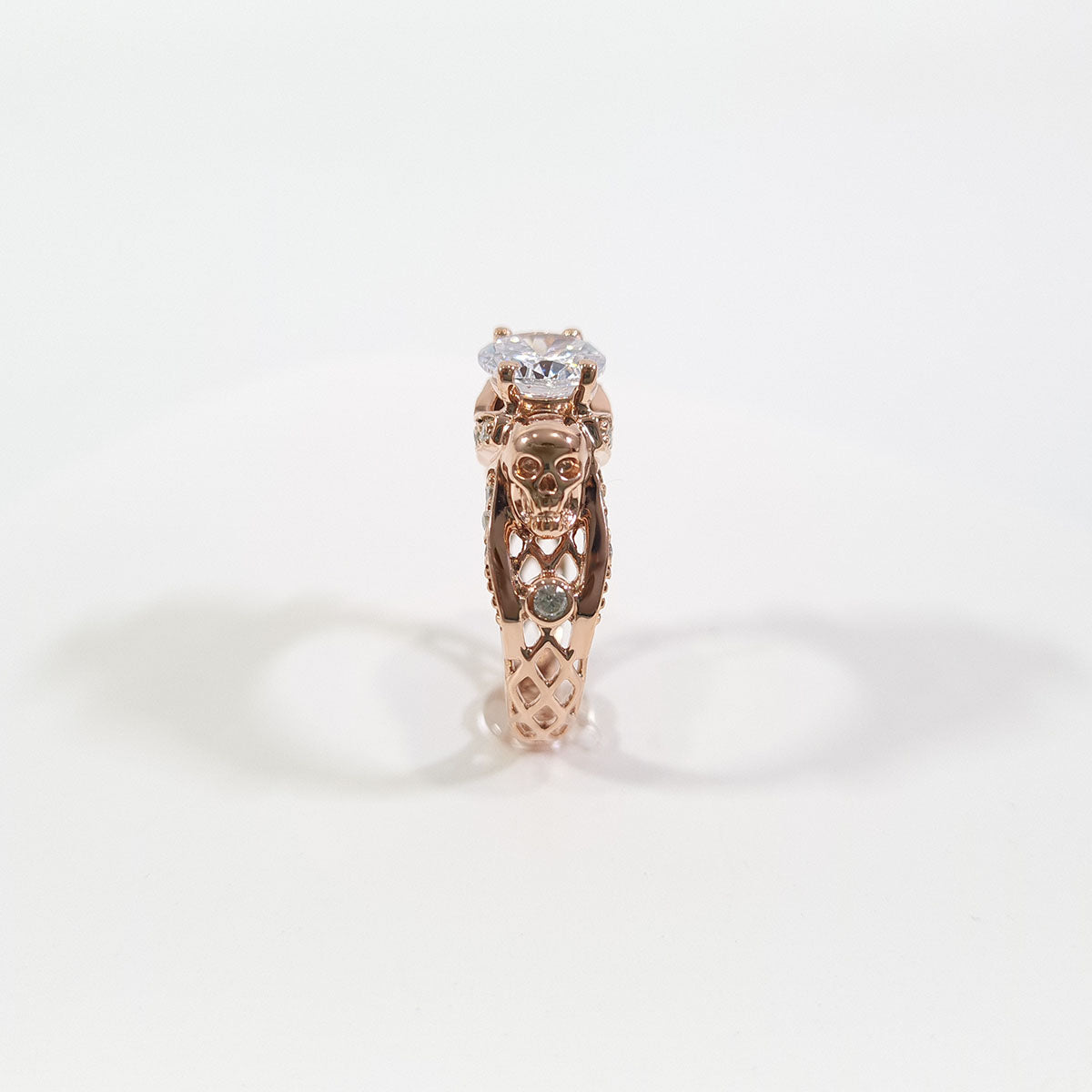 Rose Gold Diamond Skull Ring Mesh Gothic Skull Engagement Ring