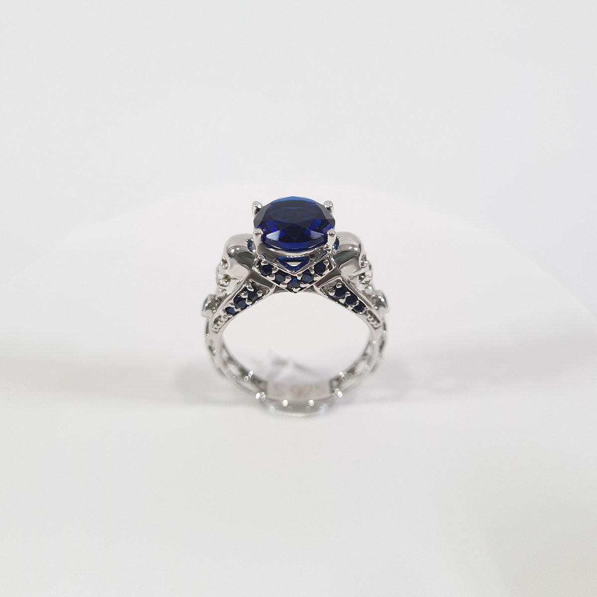 2.25tcw Sapphire Skull Engagement Ring Mesh Gothic Ring Silver