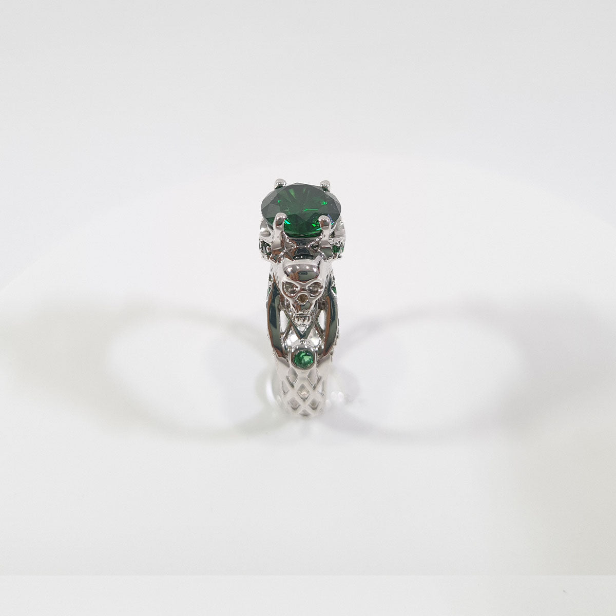 Emerald Skull Engagement Ring Criss Cross Mesh Skull Ring Gold