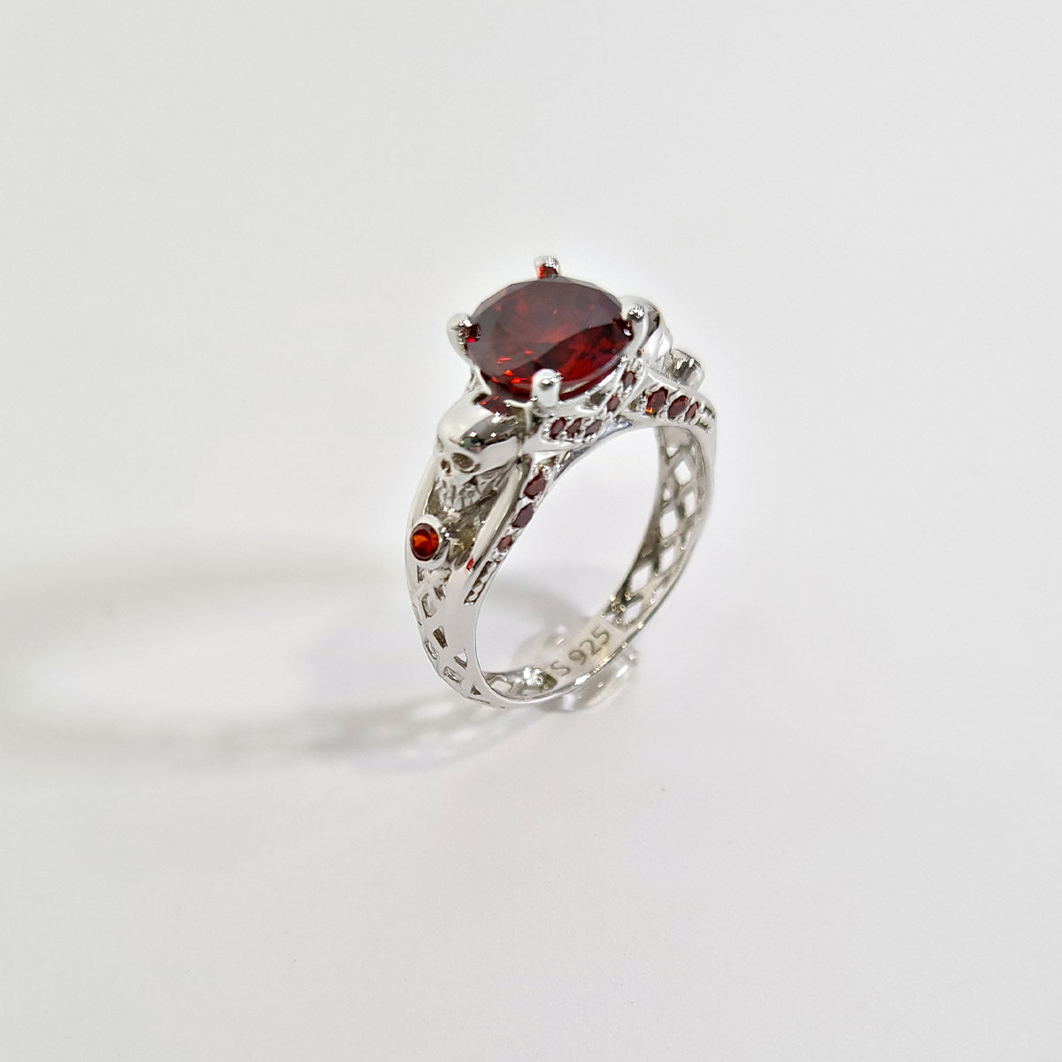 Garnet Skull Engagement Ring Mesh Gothic Skull Ring Womens