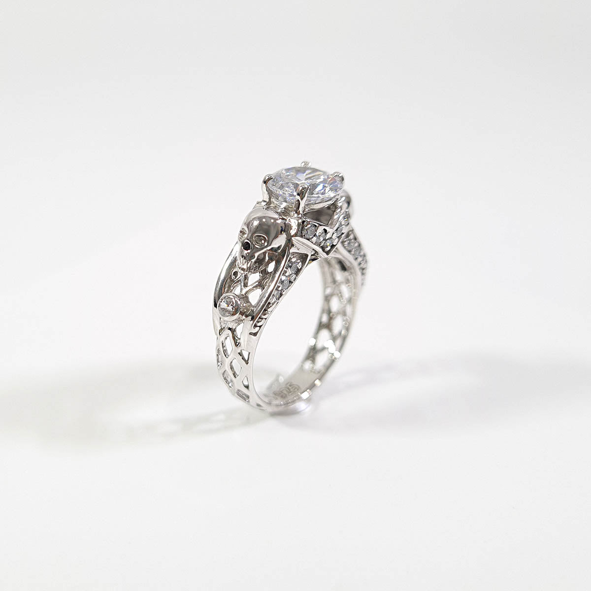 Diamond Skull Engagement Ring Silver Skull Ring Mesh Gothic