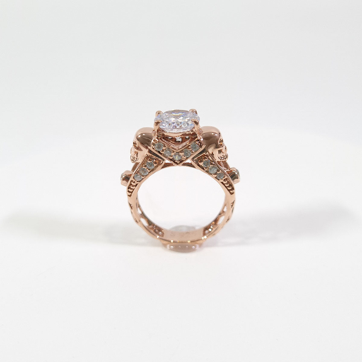 Rose Gold Diamond Skull Ring Mesh Gothic Skull Engagement Ring
