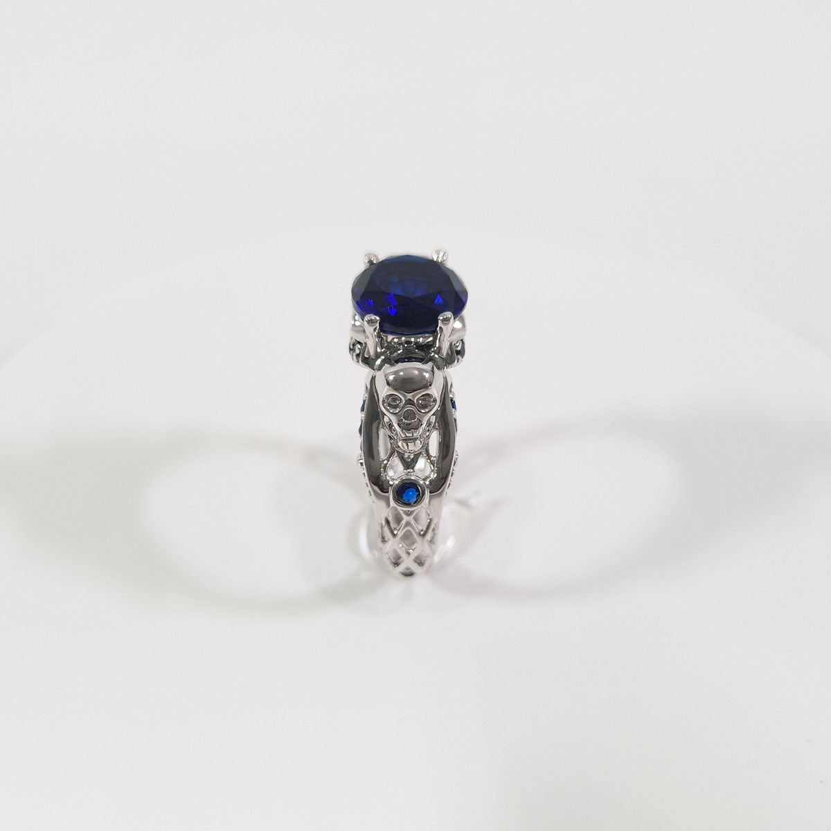 2.25tcw Sapphire Skull Engagement Ring Mesh Gothic Ring Silver