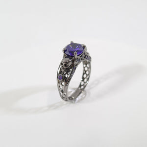 Amethyst Skull Promise Ring Mesh Gothic Skull Ring Gun Metal Finish