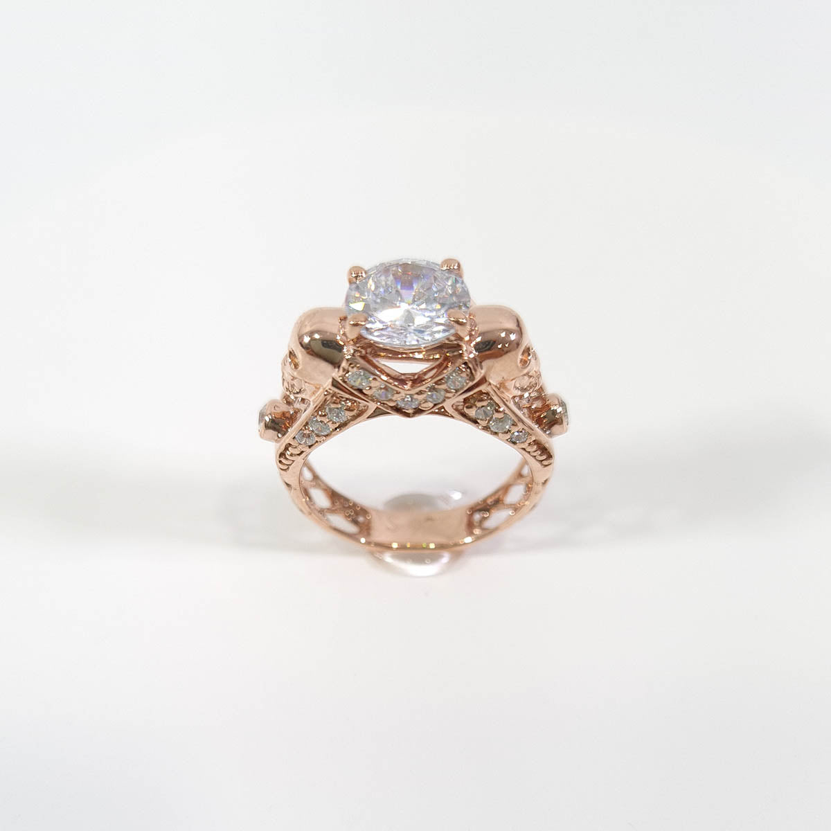 Rose Gold Diamond Skull Ring Mesh Gothic Skull Engagement Ring