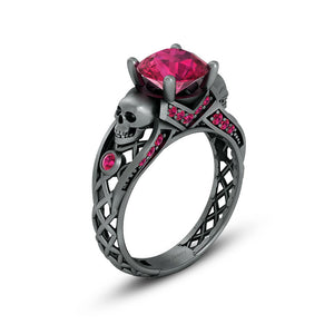 Halloween Ruby Skull Ring Mesh Gothic Skull Wedding Ring Silver