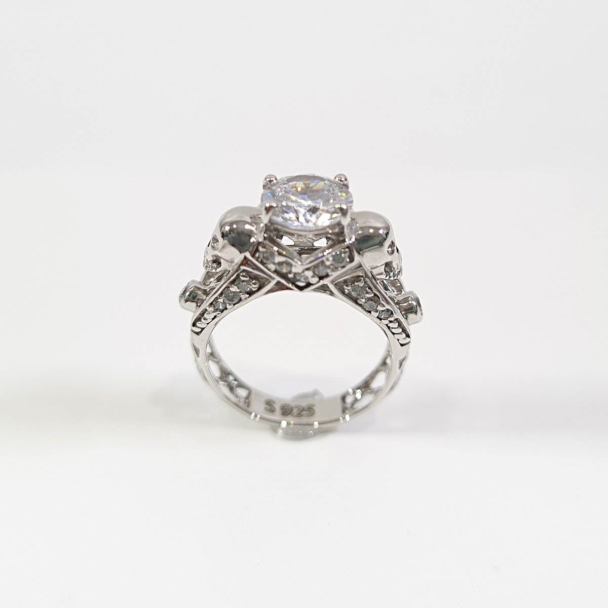Diamond Skull Engagement Ring Silver Skull Ring Mesh Gothic