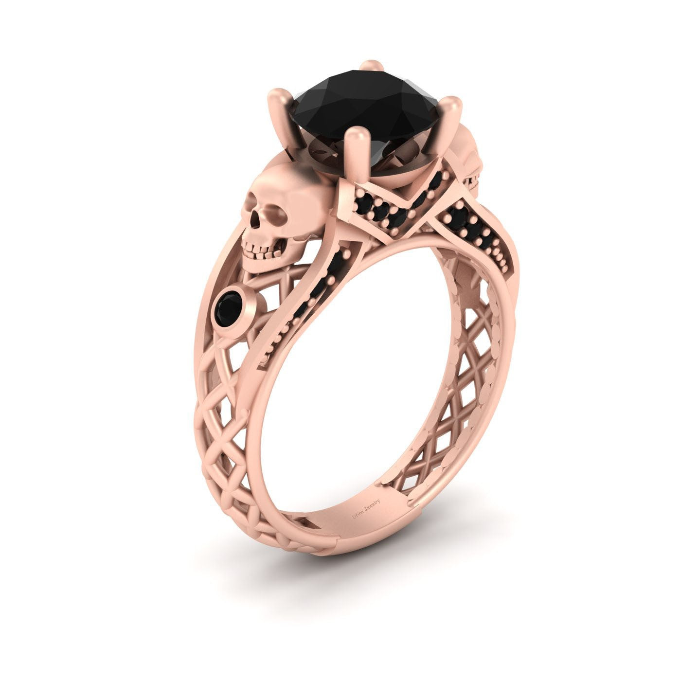 Womens Skull Engagement Ring Black Onyx Mesh Skull Wedding Ring