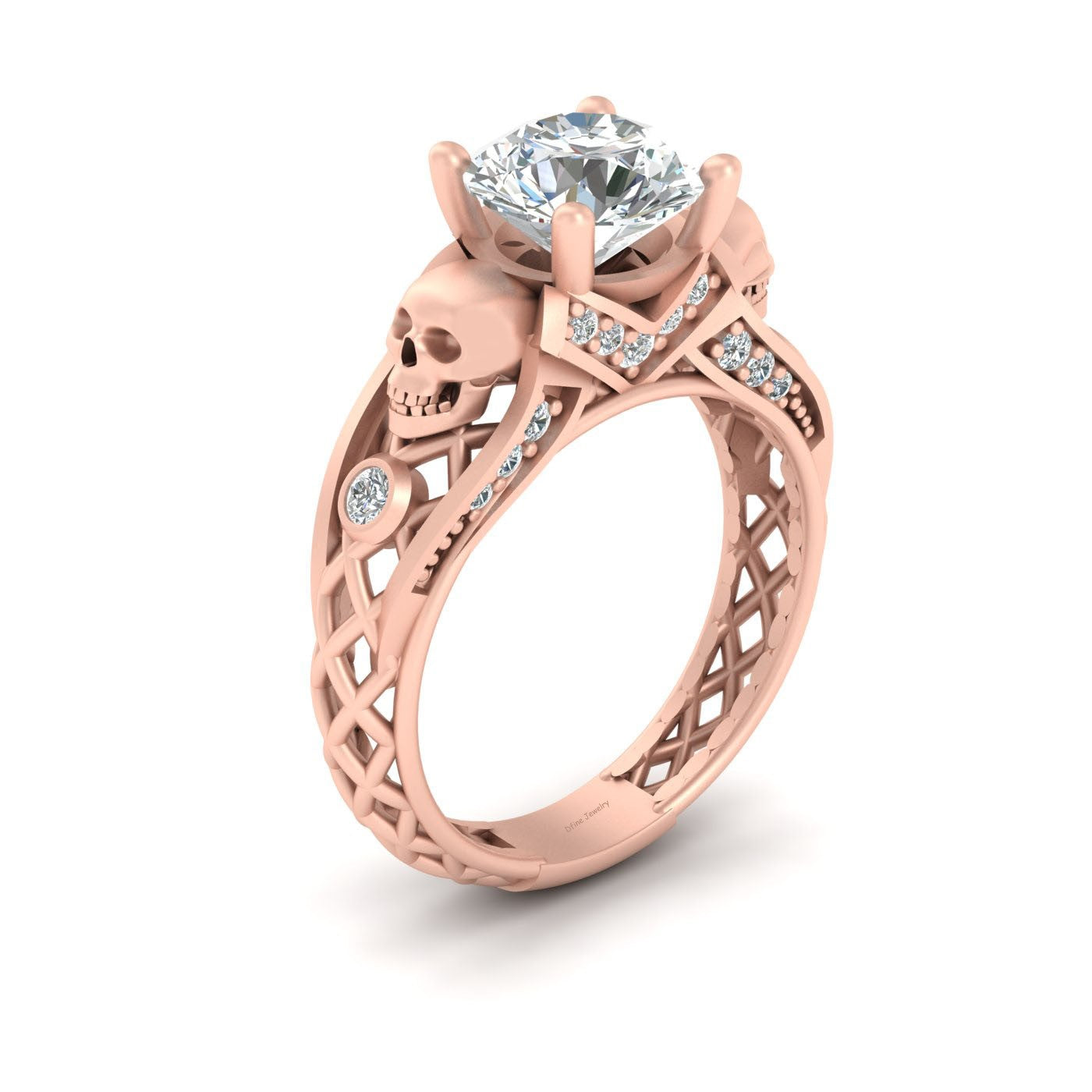 Rose Gold Diamond Skull Ring Mesh Gothic Skull Engagement Ring