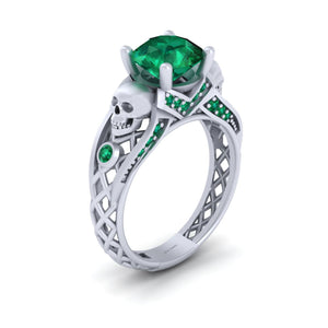 Natural Emerald Skull Engagement Ring Gothic Wedding Rings