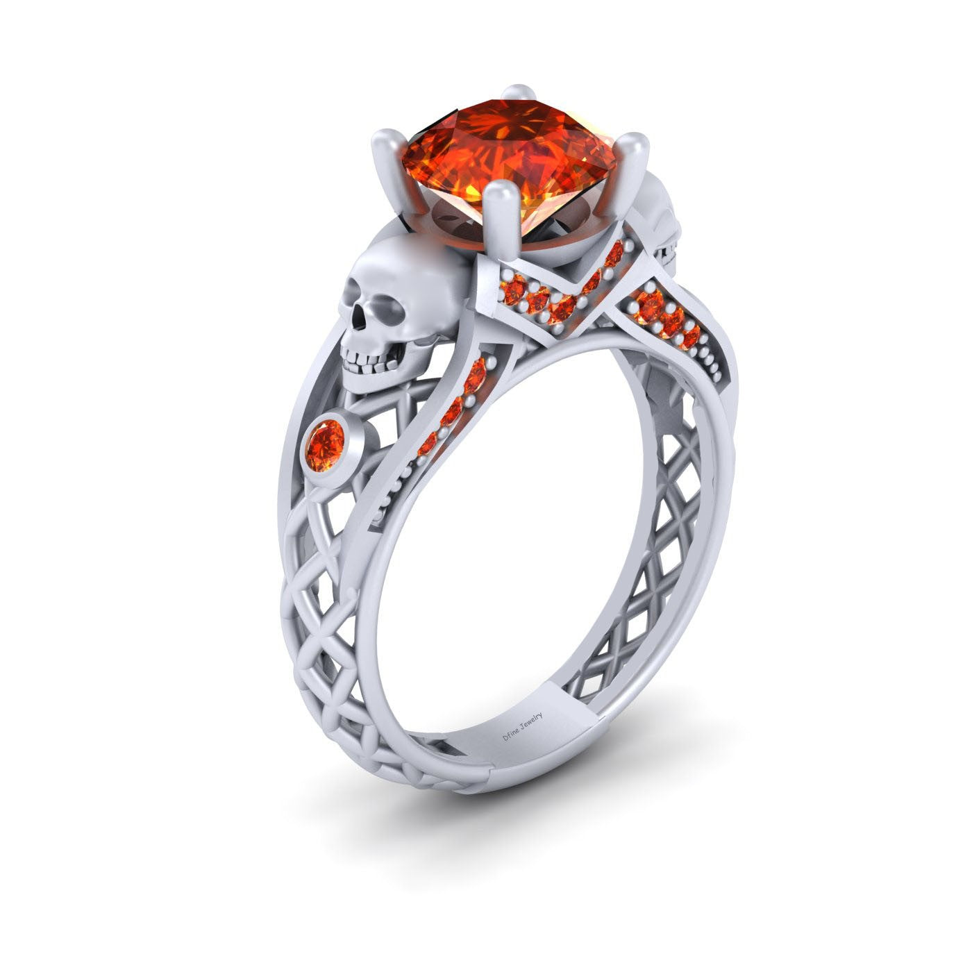 Mesh Skull Engagement Ring 14KT White Gold Gothic Skull Ring