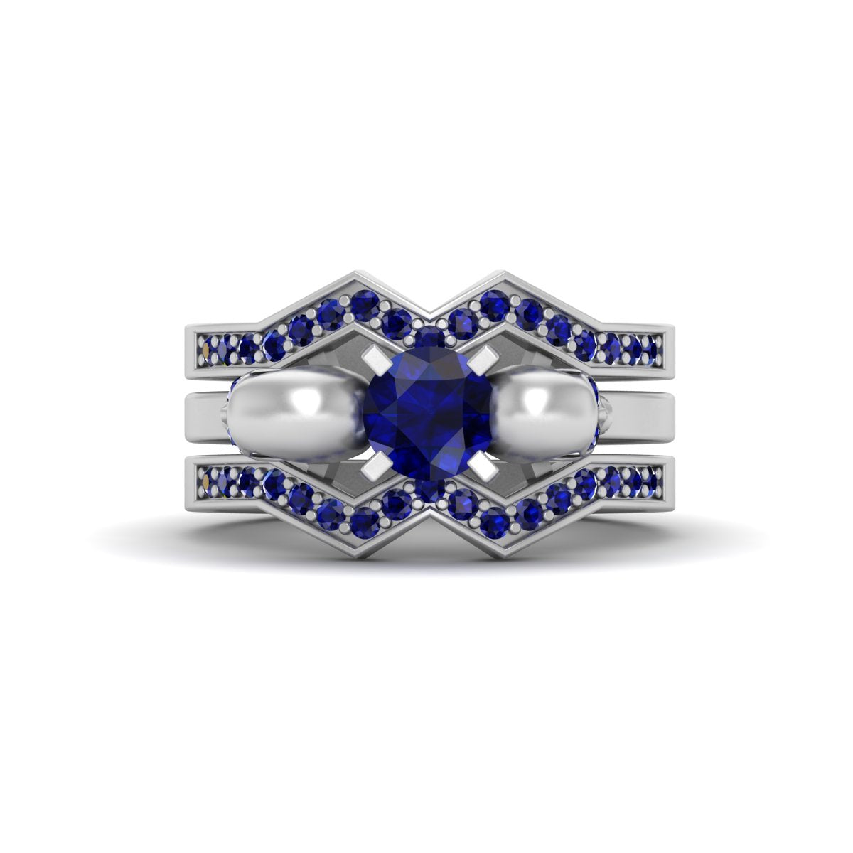 SAPPHIRE SKULL WEDDING RING SET