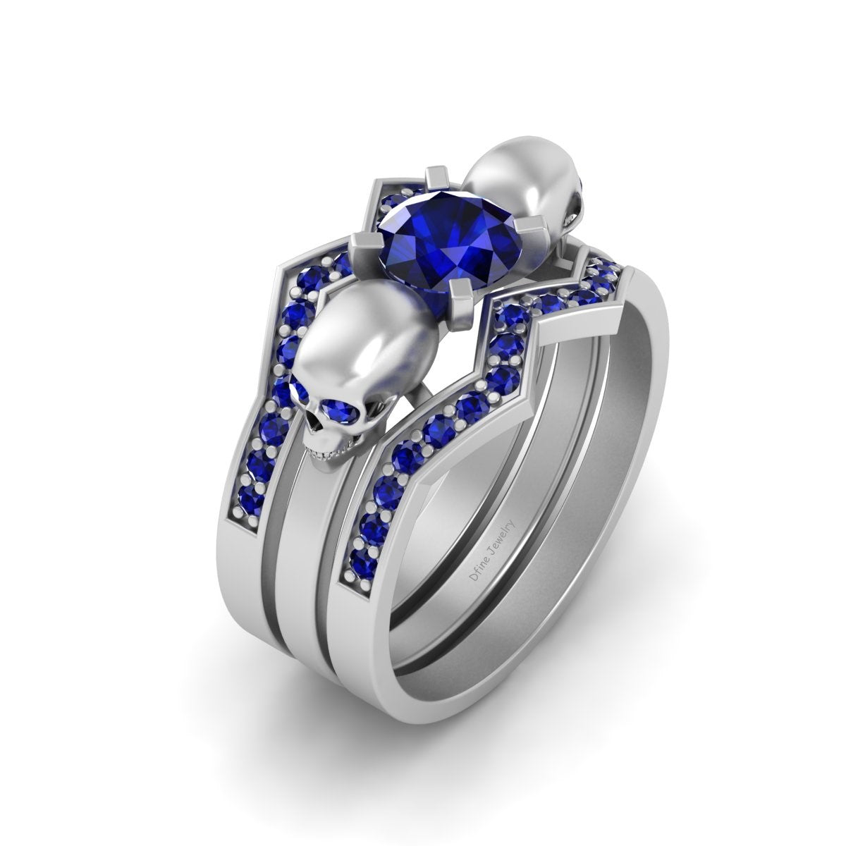 SAPPHIRE SKULL WEDDING RING SET