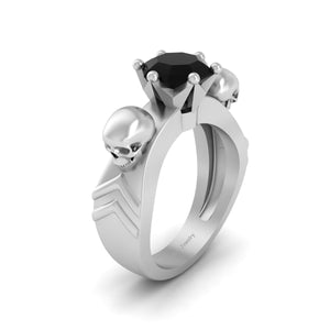 Octagon Onyx Skull Wedding Ring Gothic Creepy Skull Ring Silver