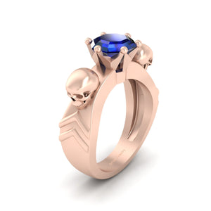 Octagon Sapphire Skull Wedding Ring Unisex 925 Sterling Silver
