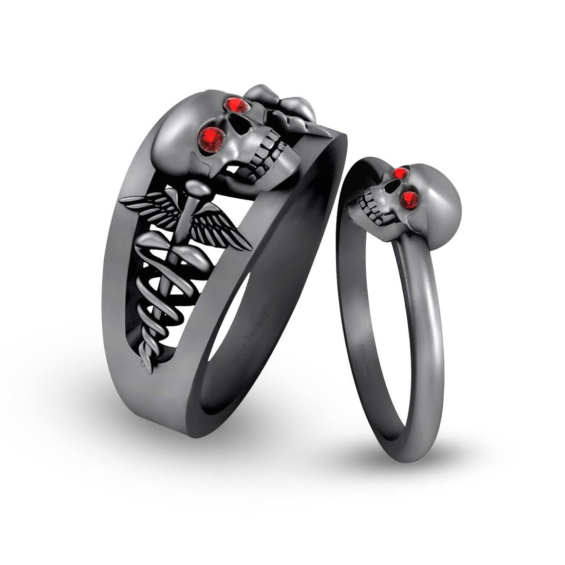Doctor Logo and Skull Engagement Rings