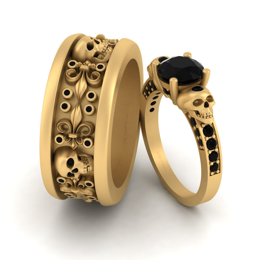 Fleur De Lis Skull Wedding Ring Set