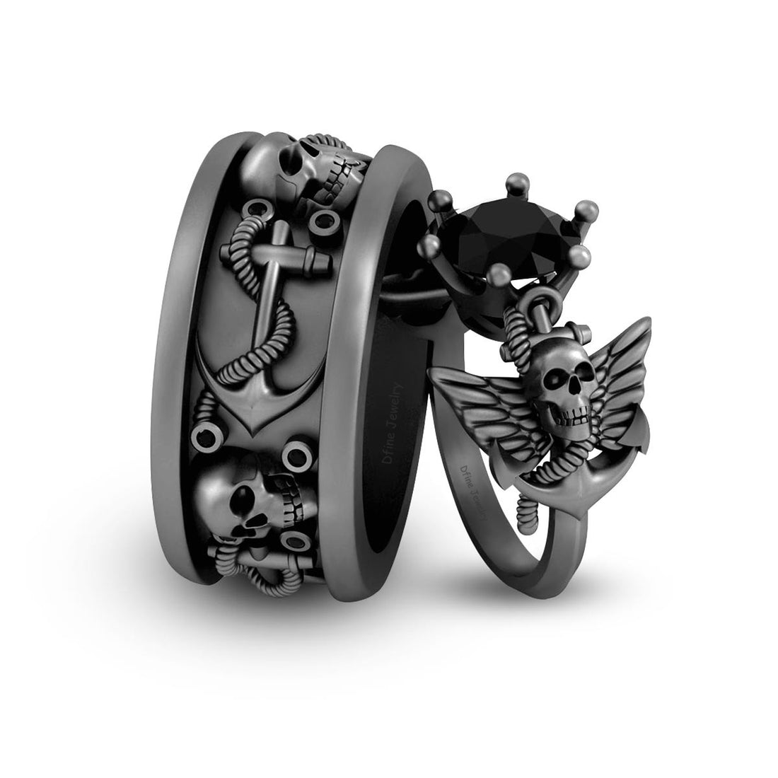 Black Onyx Skull Wedding Rings