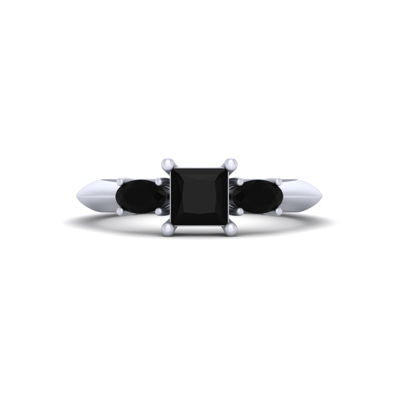3 Stone Onyx Engagement Ring