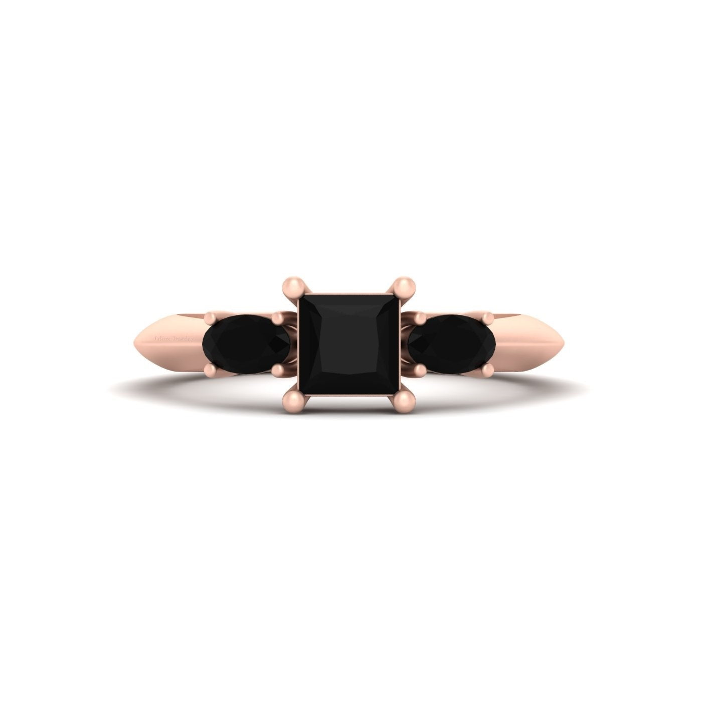 3 Stone Onyx Engagement Ring
