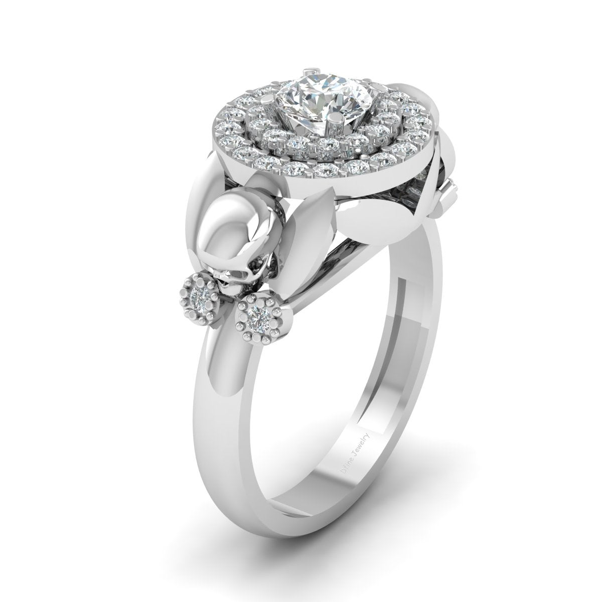 DIAMOND HALO SKULL ENGAGEMENT RING