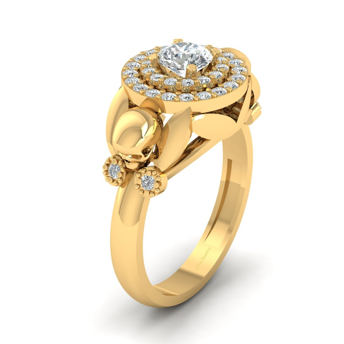 DOUBLE HALO MOISSANITE SKULL WEDDING RING