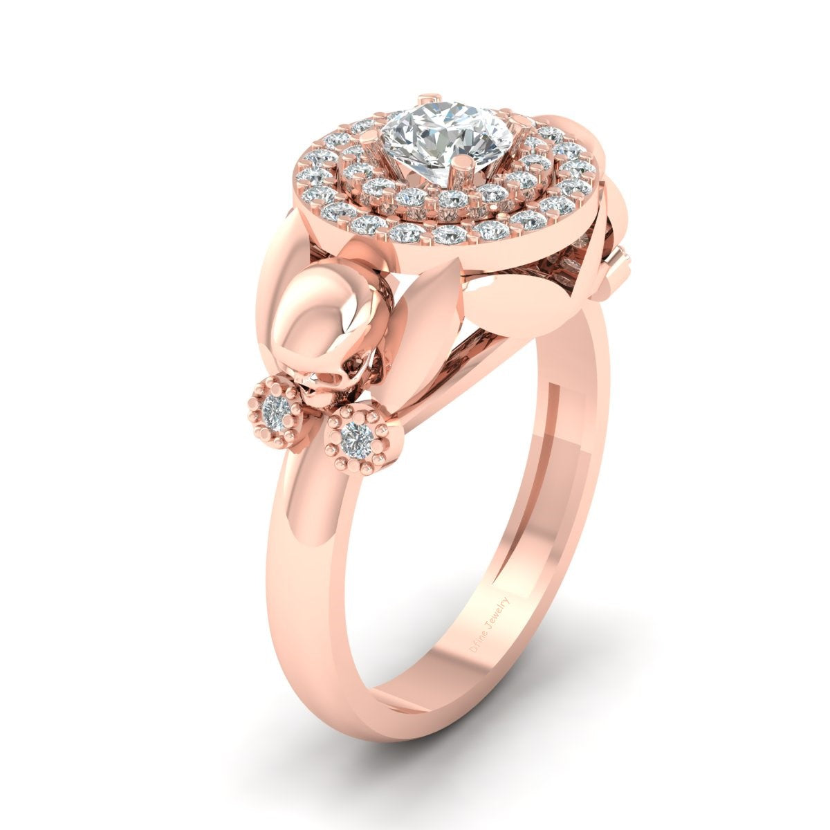 DOUBLE HALO MOISSANITE SKULL WEDDING RING