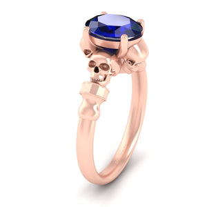 Memento Mori Skull Wedding Ring Oval Cut 1.50CT Blue Sapphire