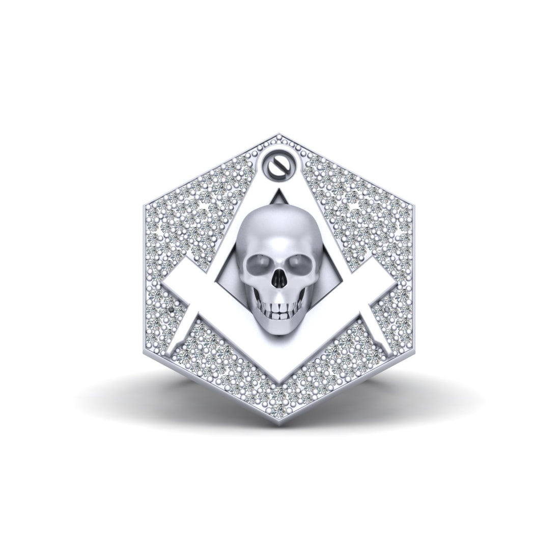 Entered Apprentice Masonic Ring, Mason Square Compass Freemason Skull Ring Made of Solid 925 Sterling Silver or Solid White Gold, Round Cut Approx 0.50cttw White Simulated Diamonds Mason Jewelry, Graduation Gift for Him.