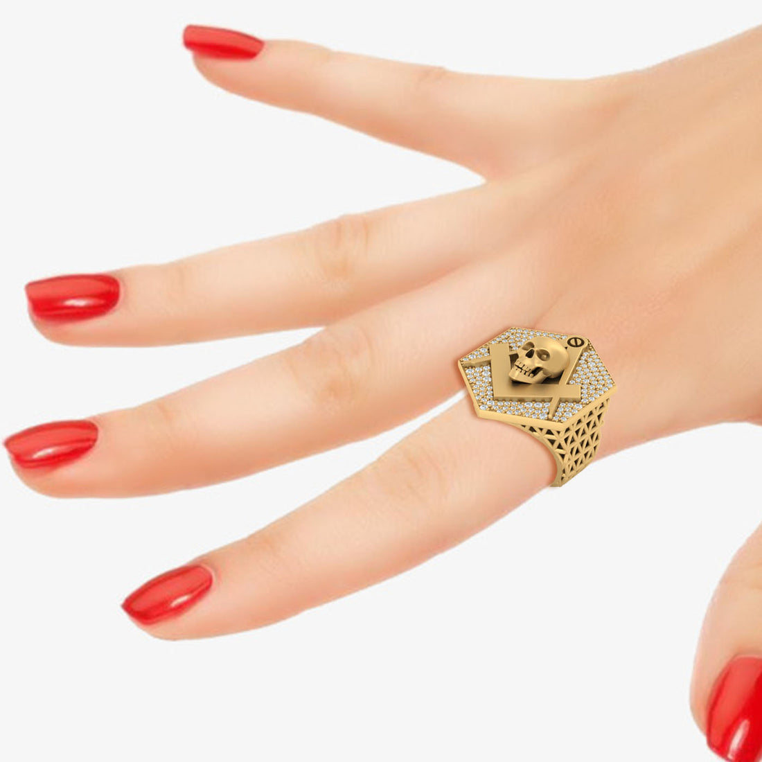 MESH SKULL MASONIC RING