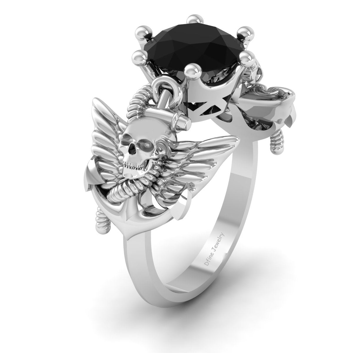 Anchor Wings Skull Ring