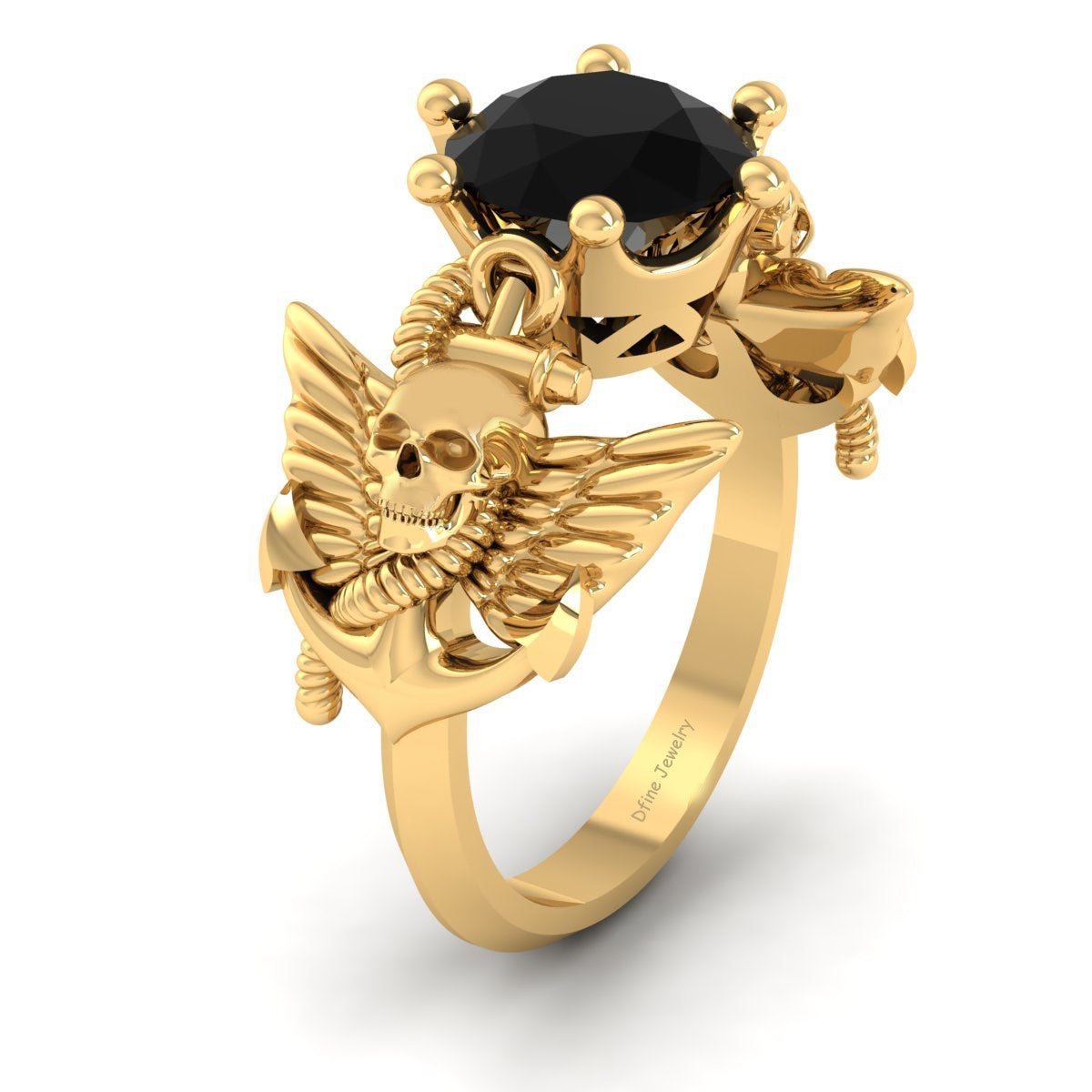 Anchor Wings Skull Ring