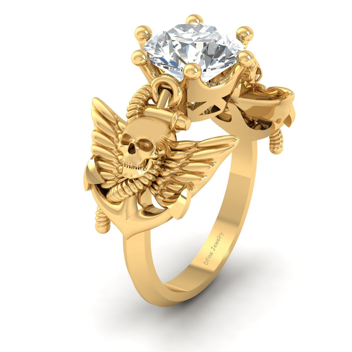 SOLITAIRE MOISSANITE SKULL WEDDING RING