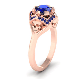 Sapphire Skull Engagement Ring Gothic Skull Ring Rose Gold