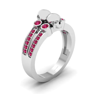 0.35TCW Ruby Skull Engagement Ring Gothic Jewelry Solid Gold