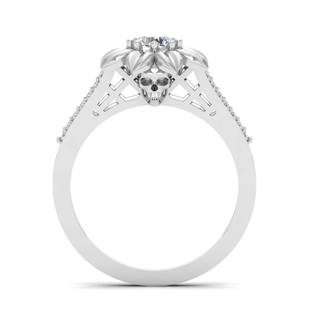 Diamond Skull Flower Ring