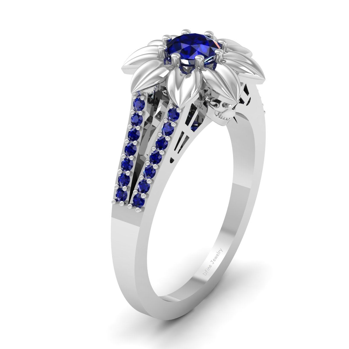 Sapphire Skull Flower Ring