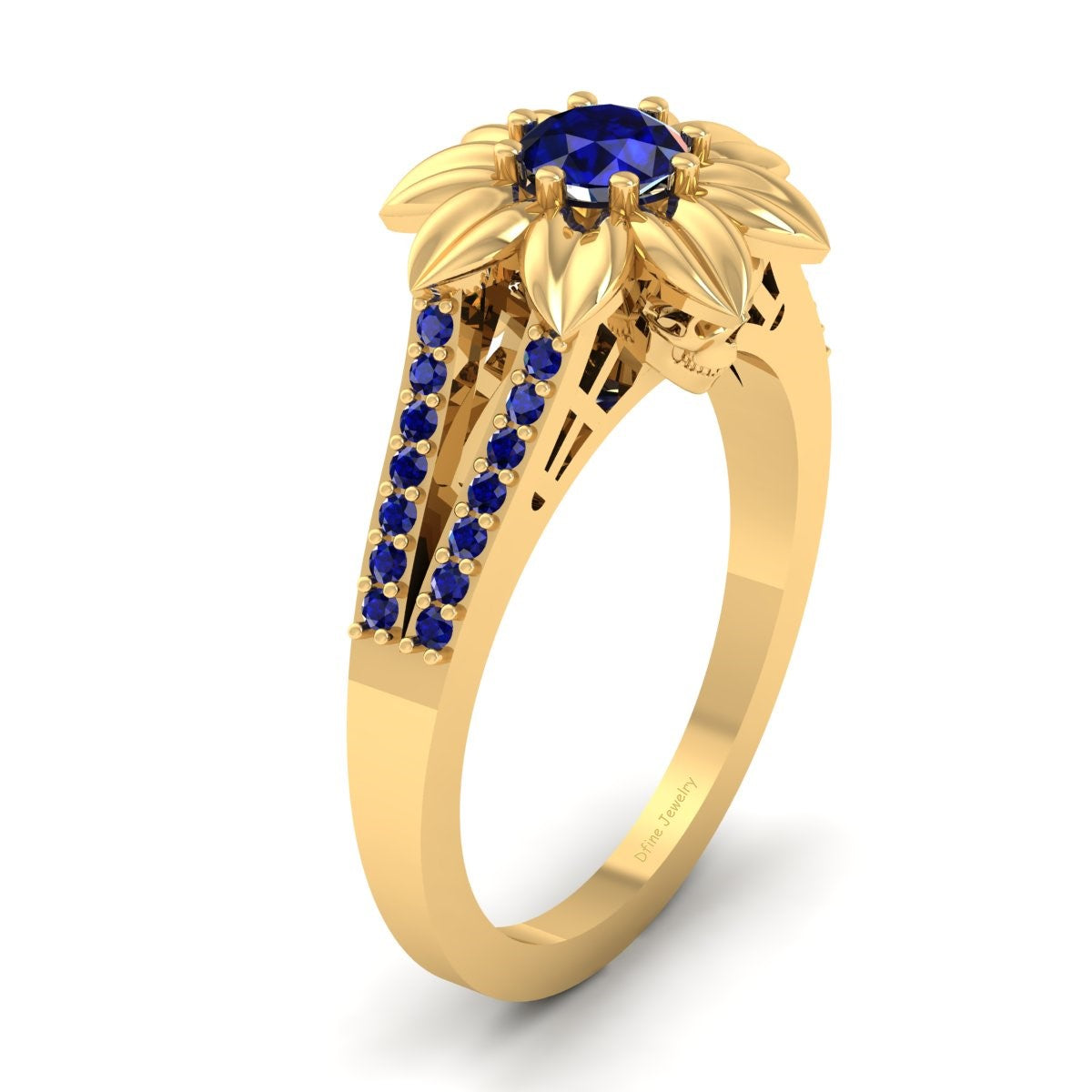 Sapphire Skull Flower Ring