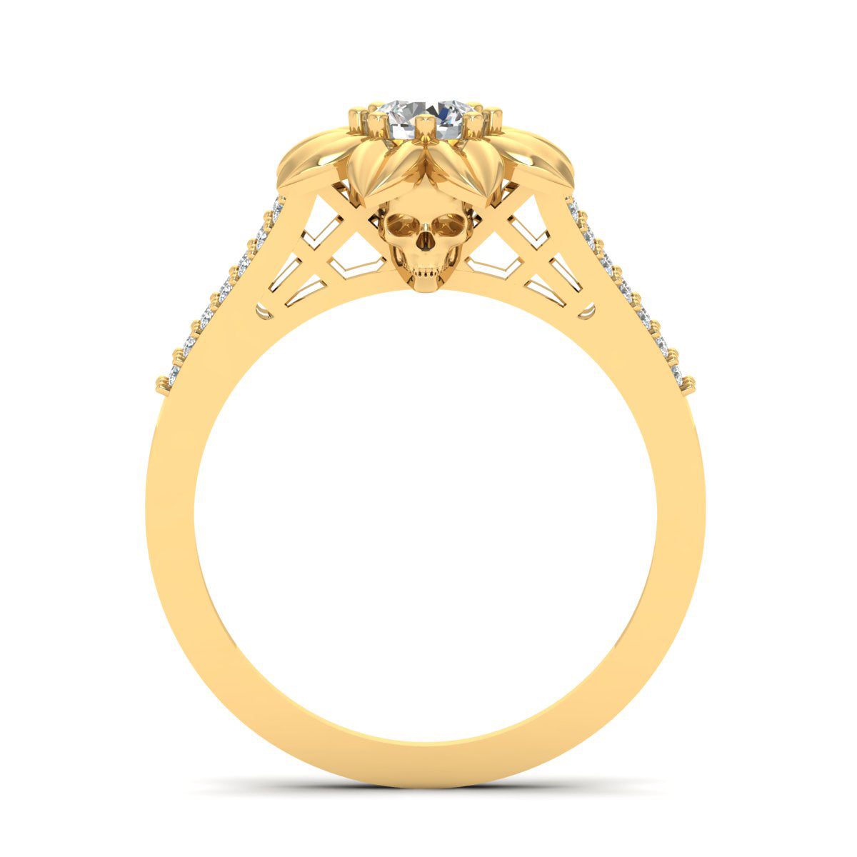 Diamond Skull Flower Ring