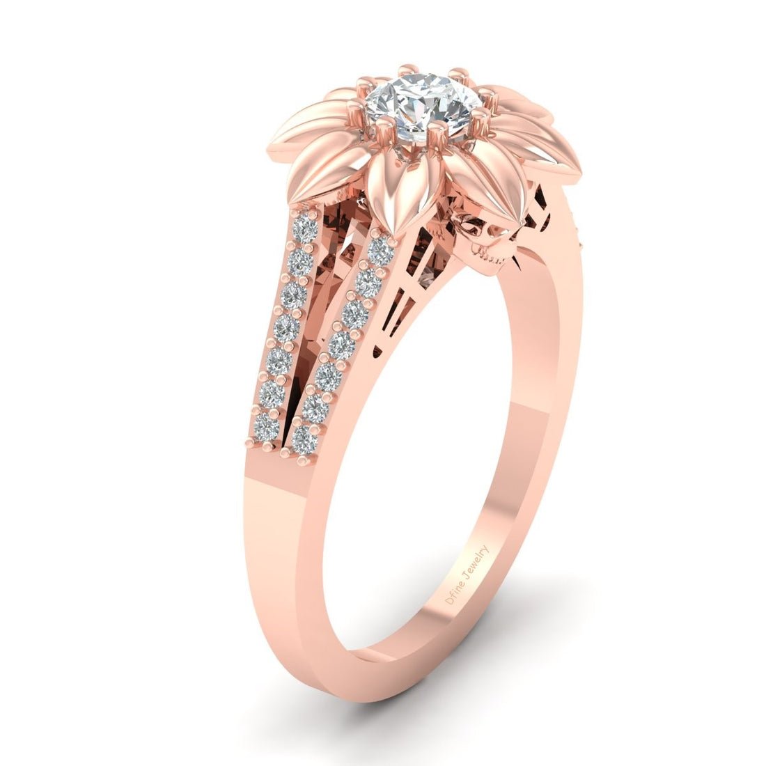 Diamond Skull Flower Ring