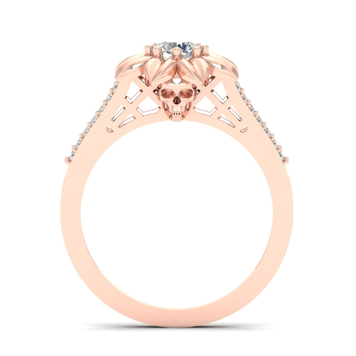 Diamond Skull Flower Ring