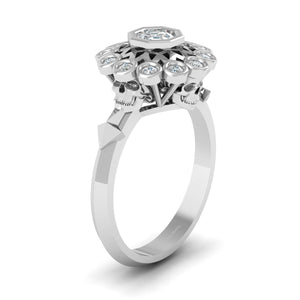 Octagon Diamond Skull Ring Gothic Skull Wedding Ring 925 Silver