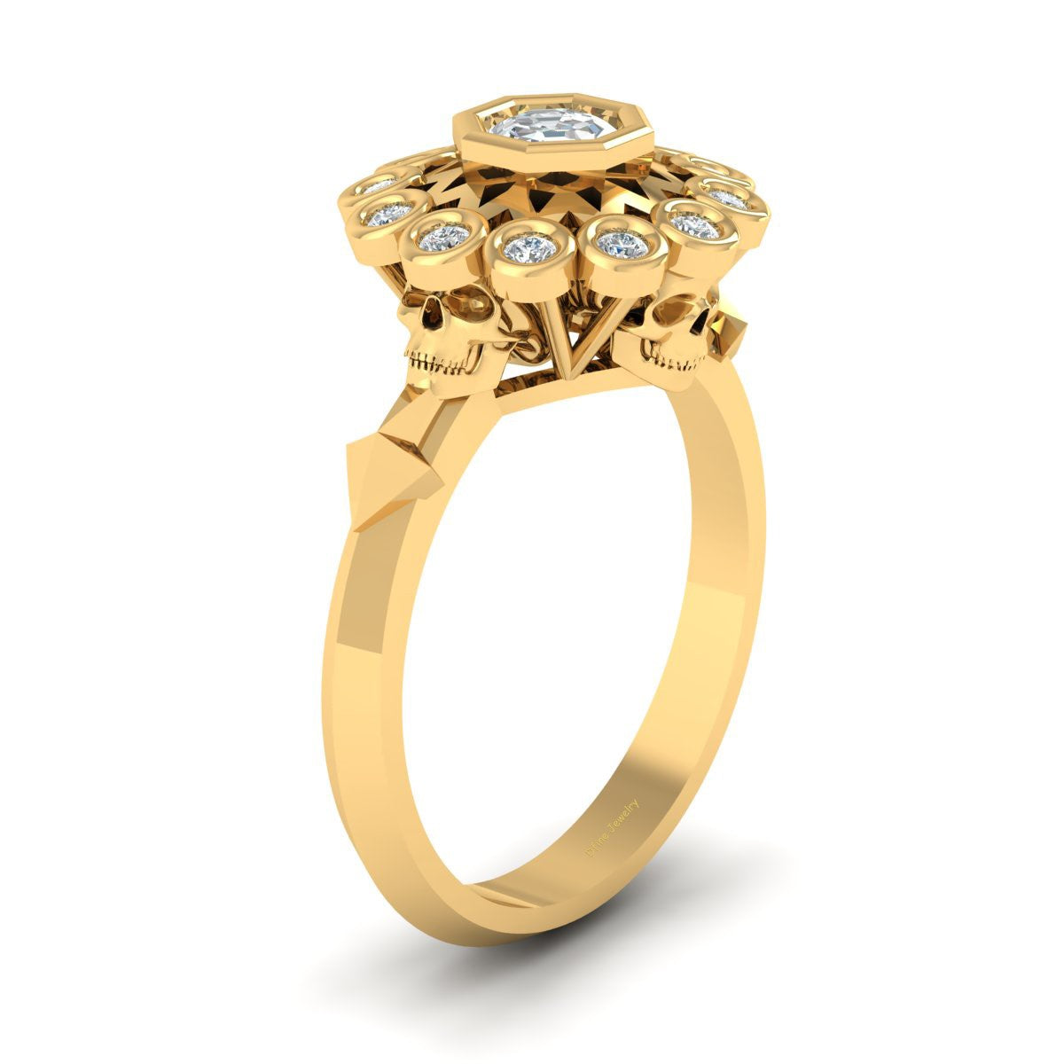 Octagon Diamond Skull Ringv