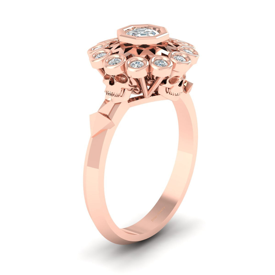 Octagon Diamond Skull Ringv