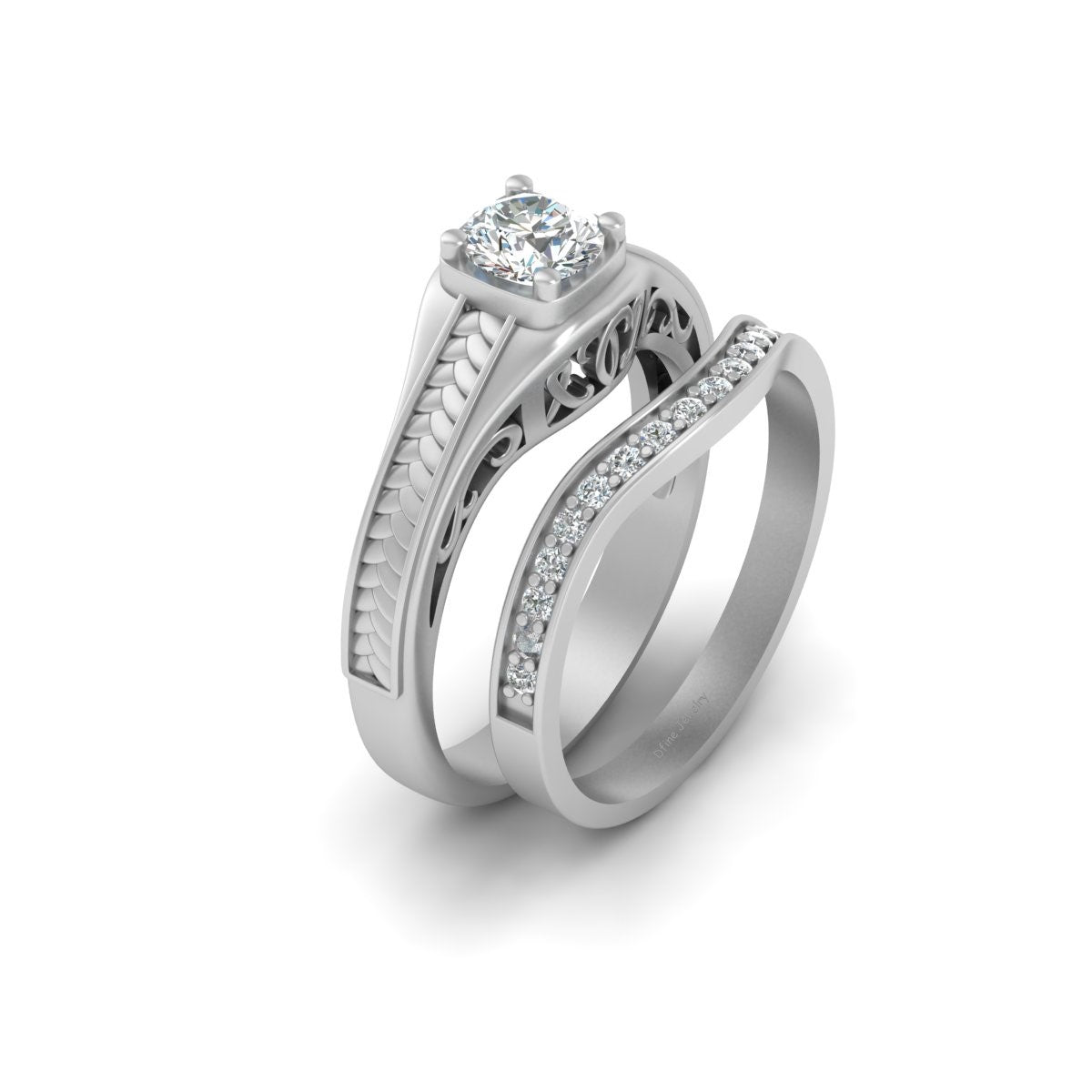 FILIGREE DIAMOND ENGAGEMENT RING SET