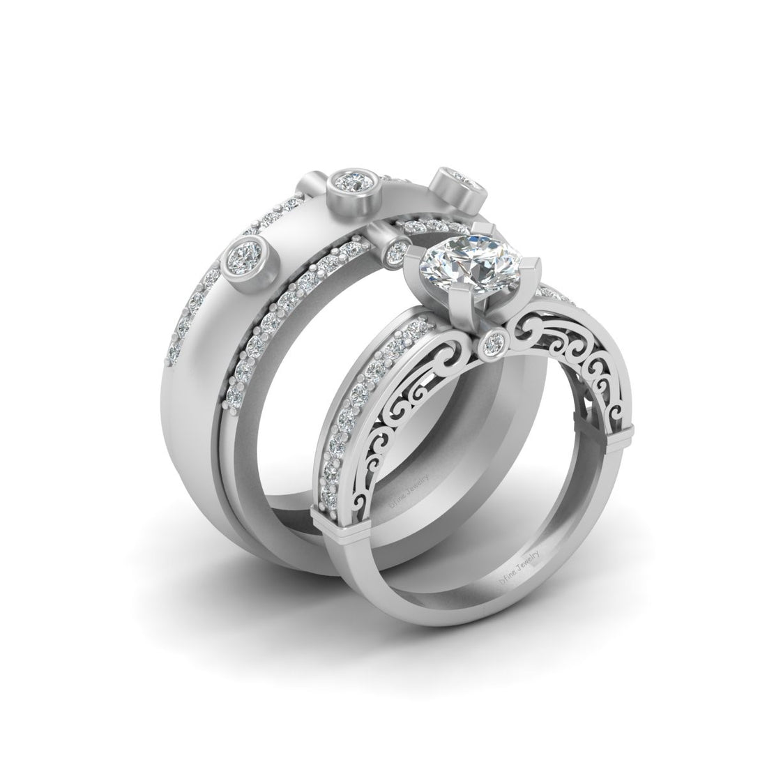 1.65TCW Diamond Engagement Ring Set