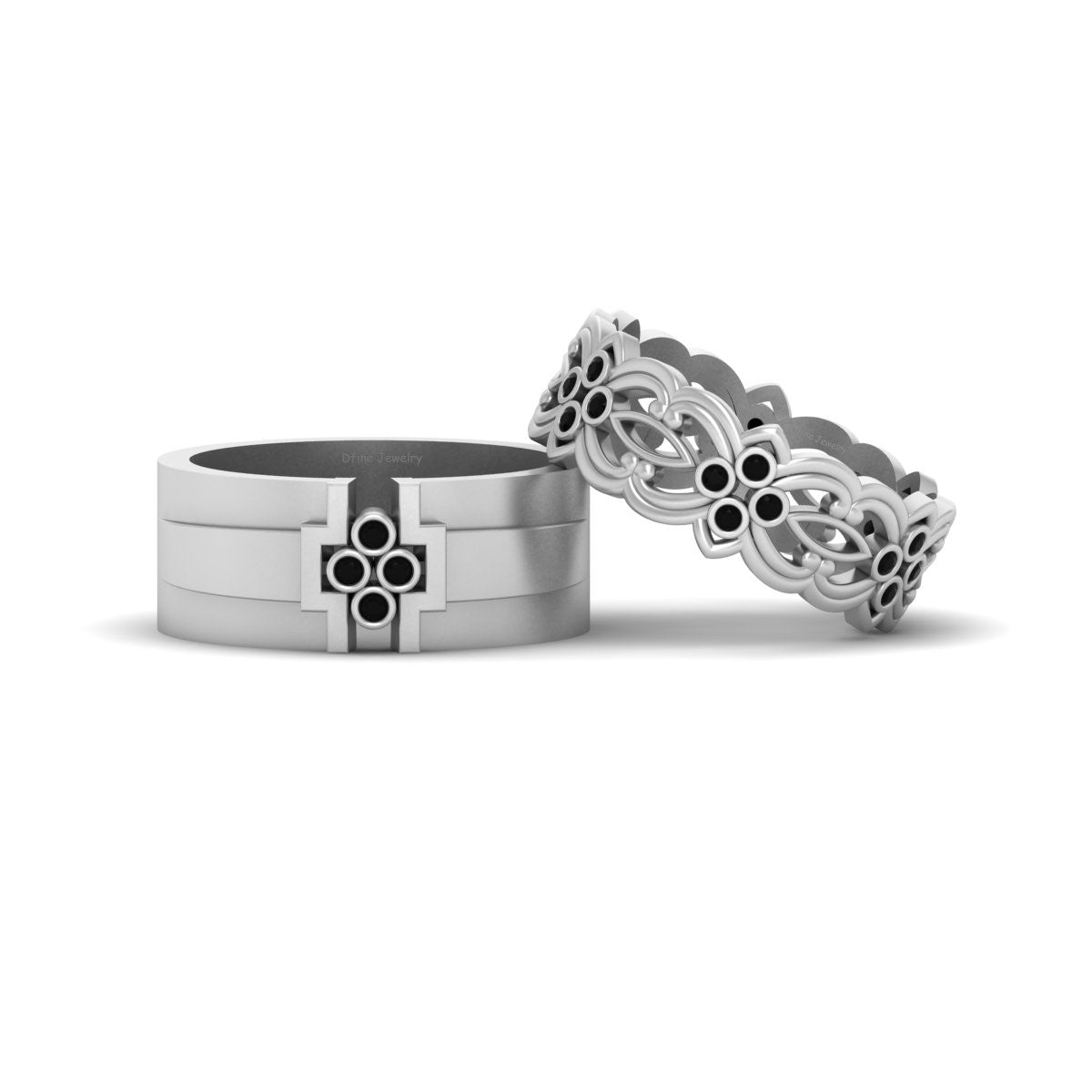 Silver Wedding Bands Set