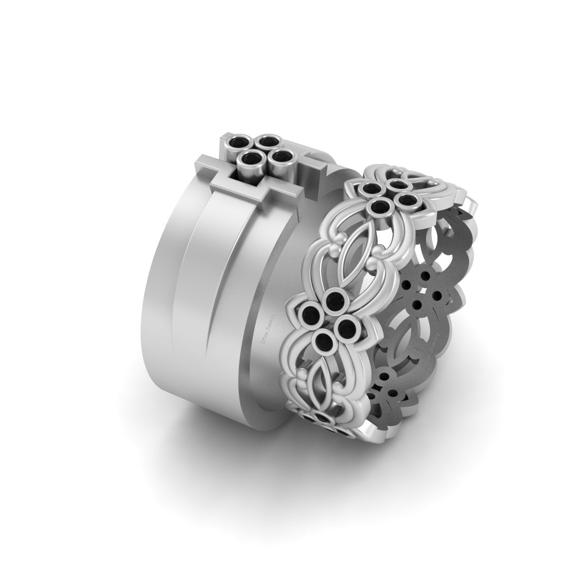 Silver Wedding Bands Set